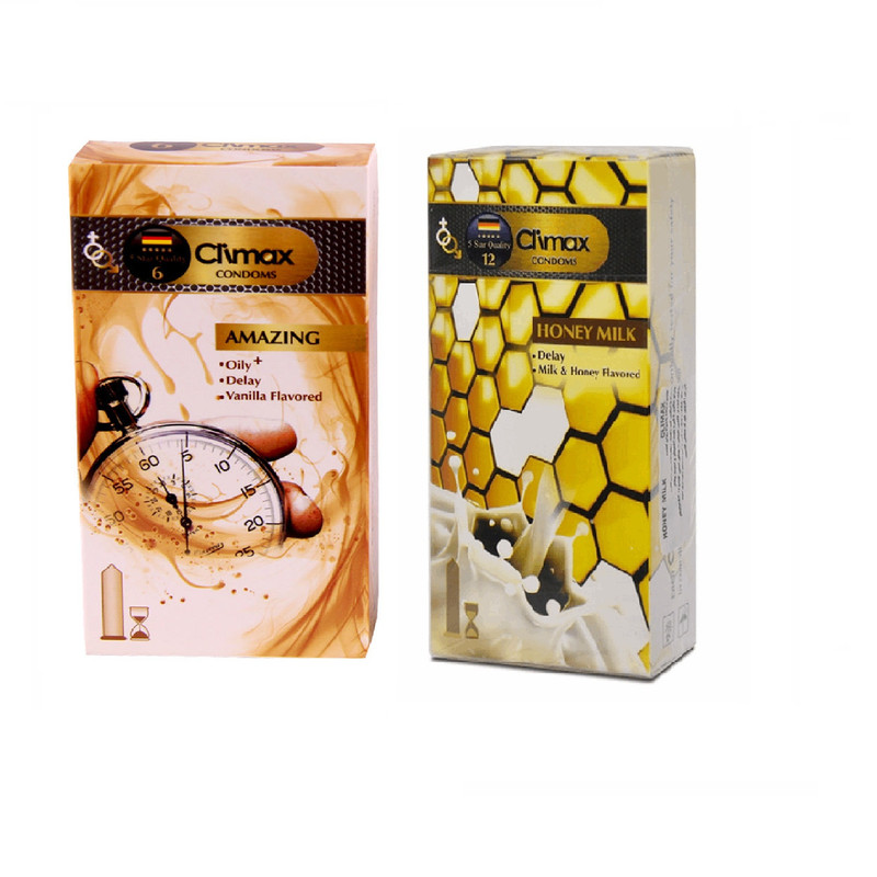 کاندوم کلایمکس مدل AMAZING بسته 12 عددی به همراه کاندوم کلایمکس مدل Honey Milk بسته 12 عددی کاندوم کلایمکس مدل AMAZING بسته 12 عددی به همراه کاندوم کلایمکس مدل Honey Milk بسته 12 عددی