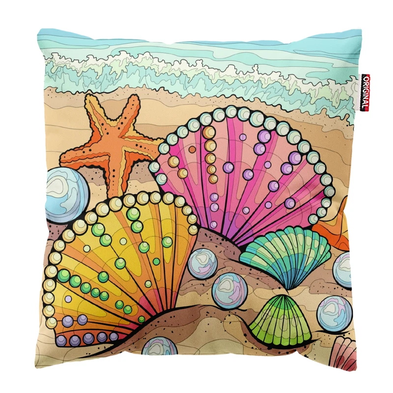 کوسن پاد آفرین مدل دریا طرح ساحل کشتی صدف کد PK402418 سایز 40*40 سانتی متر