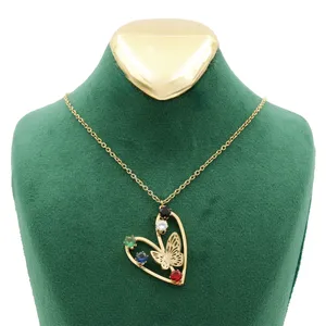 گردنبند زنانه مدل قلب و پروانه مولتی کالر کد TP-269