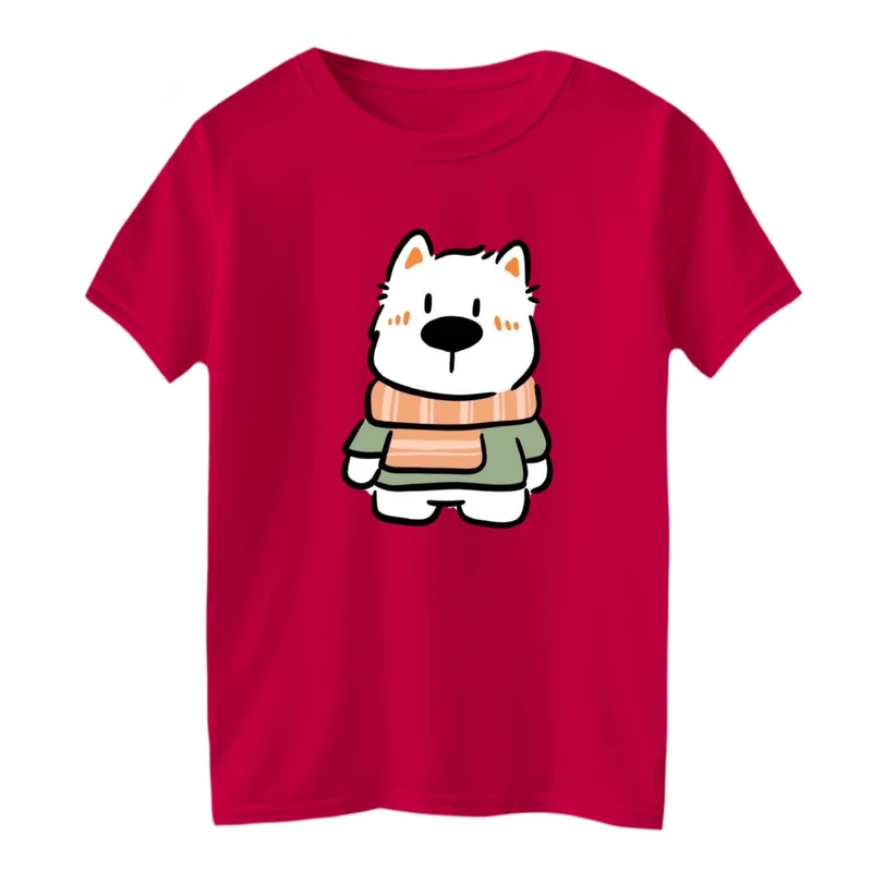 تی شرت آستین کوتاه یقه گرد بچگانه مدل خرس و شال گردن