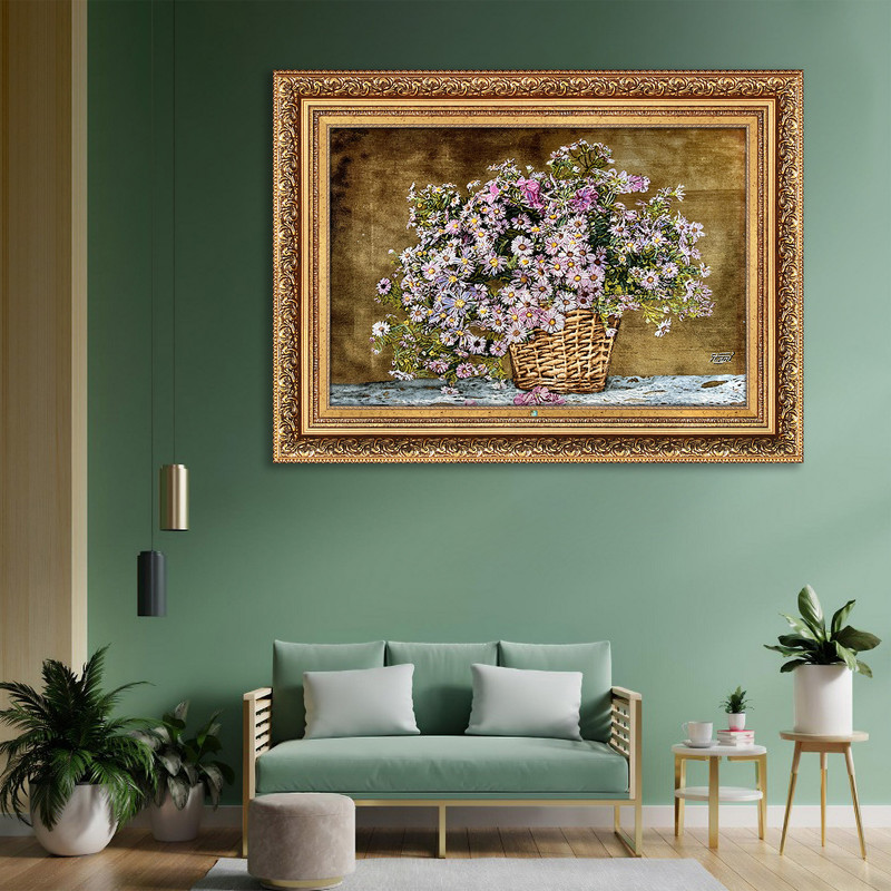 تابلو فرش دستباف فرش میرنظامی مدل گل و سبد عرضی کد 1642