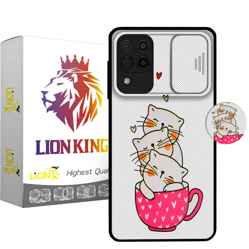      کاور لاین کینگ مدل catlivani2 مناسب برای گوشی موبایل سامسونگ Galaxy A22 4G به همراه پایه نگهدارنده