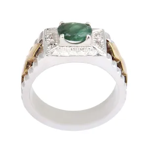 انگشتر نقره مردانه بازرگانی میلادی مدل سنگ زمرد رکاب دست ساز رولکسی کد AM_2508