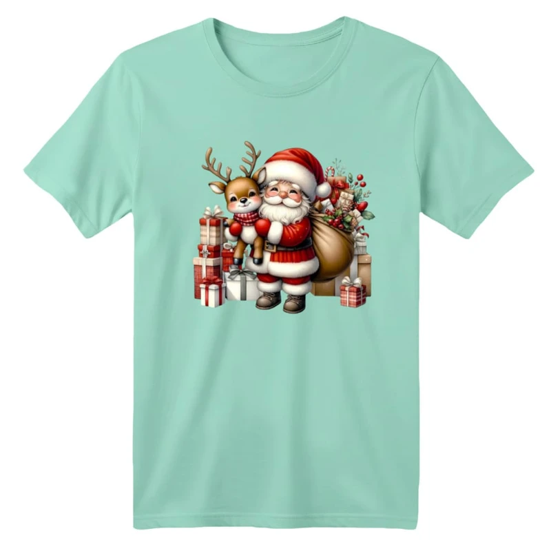 تی شرت آستین کوتاه بچگانه مدل بابانوئل و گوزن کریسمس کد 12