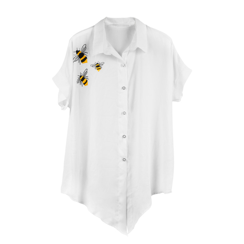 شومیز آستین کوتاه زنانه مدل پایین گره ای گلدوزی زنبور