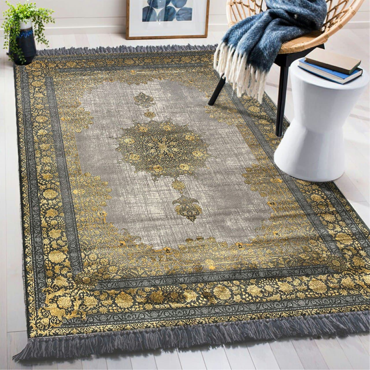 فرش ماشینی سیزان طرح وینتیج کد 70005