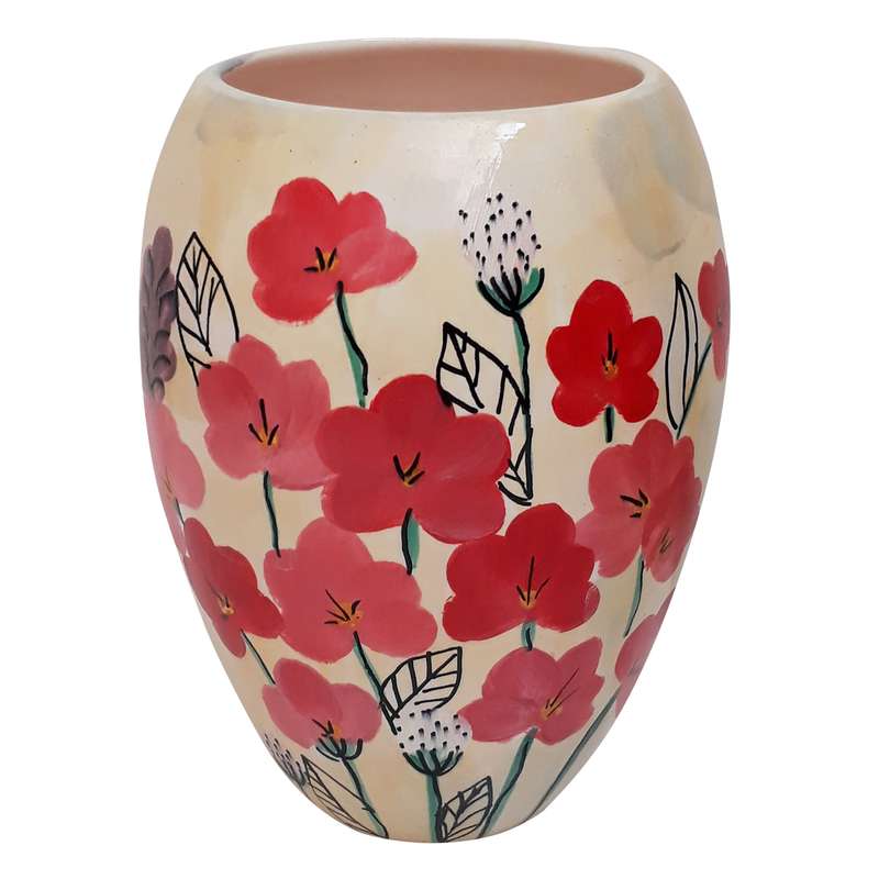 گلدان سرامیکی مدل خمره ای طرح گل کد m10