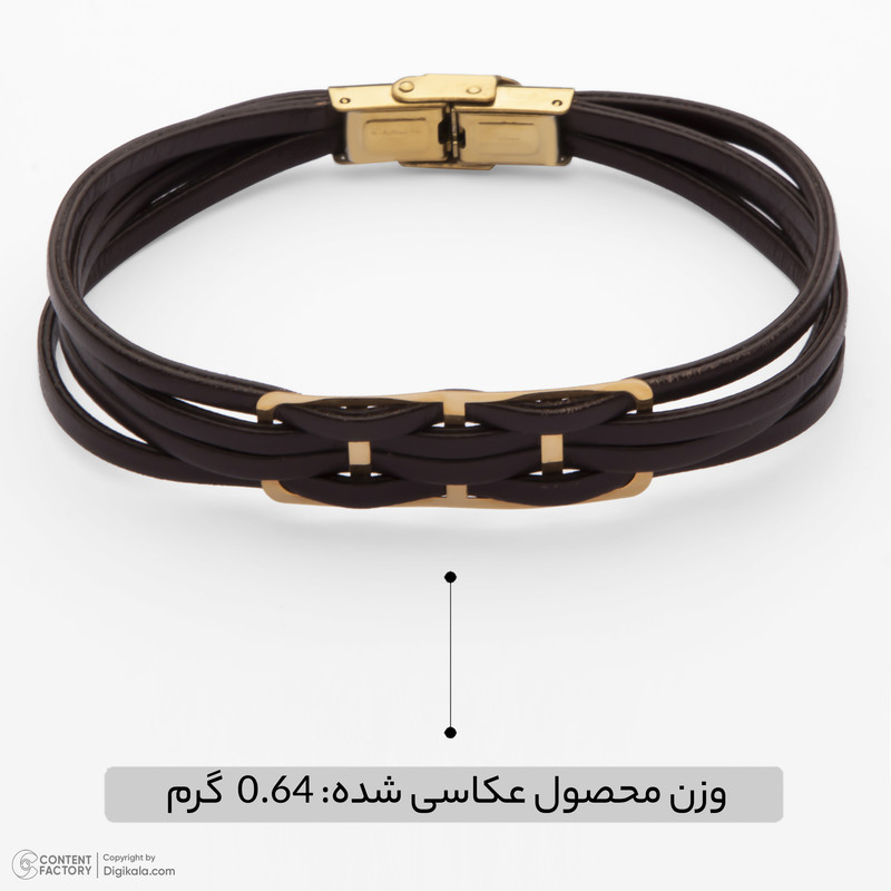 دستبند طلا 18 عیار مردانه با بند چرمی وی گالری مدل حصیری کد LBB3309
