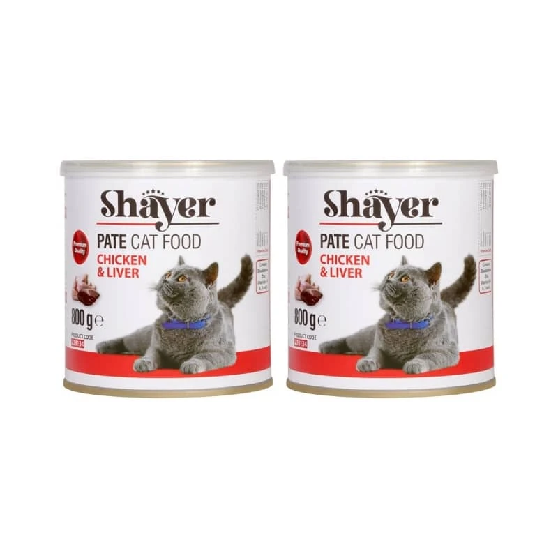 کنسرو غذای گربه شایر مدل پته مرغ و جگر وزن 800 گرم بسته ۲ عددی