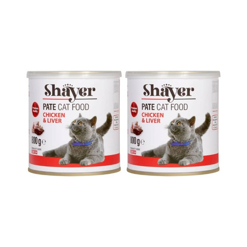 کنسرو غذای گربه شایر مدل پته مرغ و جگر وزن 800 گرم بسته ۲ عددی