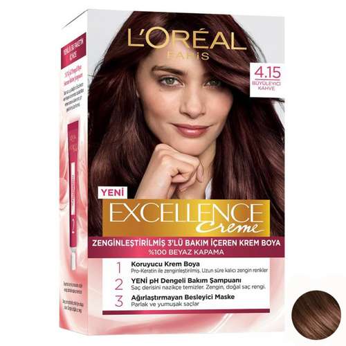 کیت رنگ مو لورآل مدل Excellence شماره 4.15 حجم 48 میلی لیتر رنگ قهوه ای ماهاگونی
