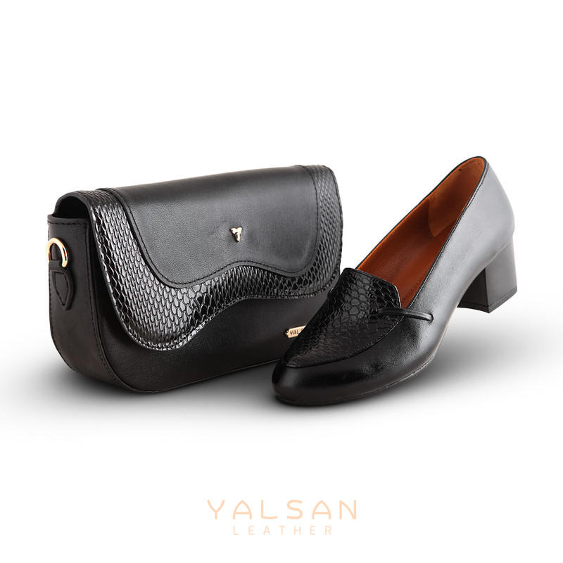 ست کیف و کفش زنانه چرم یلسان مدل هیوار کد KELARA-MRV-915-msk