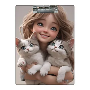 تخته شاسی طرح دختر خندان و گربه هایش کد  9578958 سایز A4