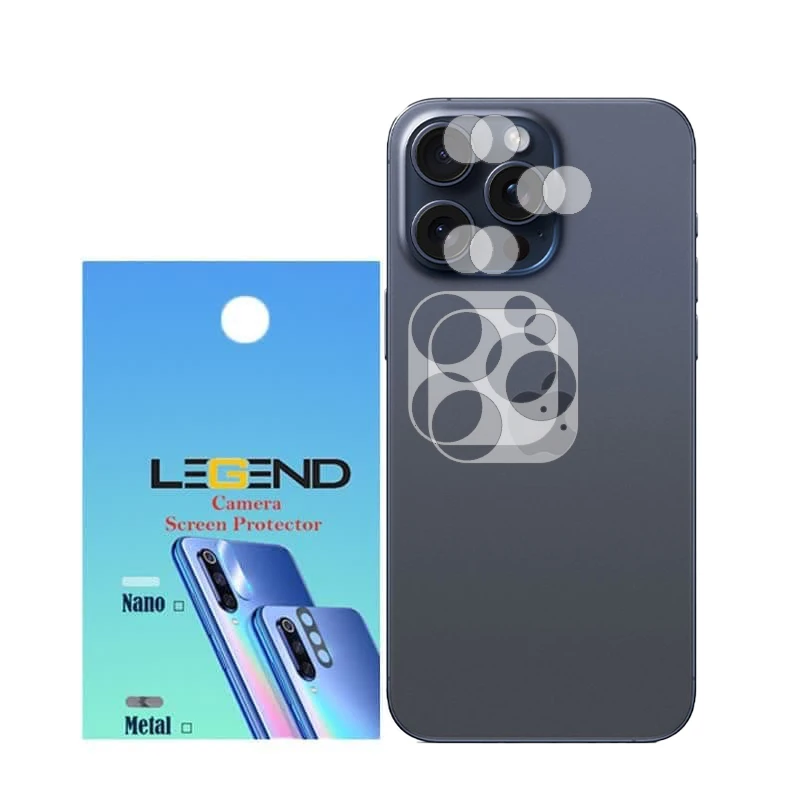 محافظ لنز دوربین لجند مدل نانو گلس مناسب برای گوشی موبایل اپل iPhone 15 Pro Max بسته 2 عددی