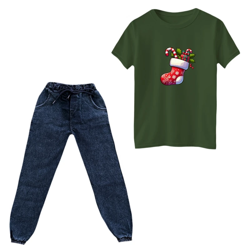 ست تی‌شرت و شلوار پسرانه مدل کریسمسی کد 015