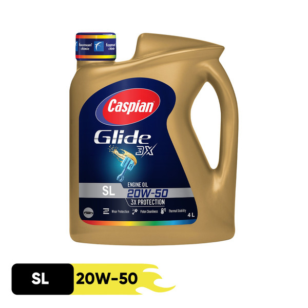 روغن موتور معدنی خودرو بنزینی کاسپین مدل SL 20W-50 حجم 4 لیتر با محافظت سه‌گانه، کاهش مصرف سوخت و افزایش عمر و قدرت موتور مناسب خودروهای سواری مدل 2001 به بالا