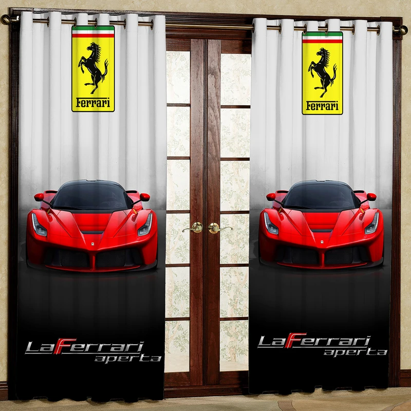پرده مدل مخمل پانچی طرح Ferrari کد 4558T2 سایز 200x140 سانتی متر