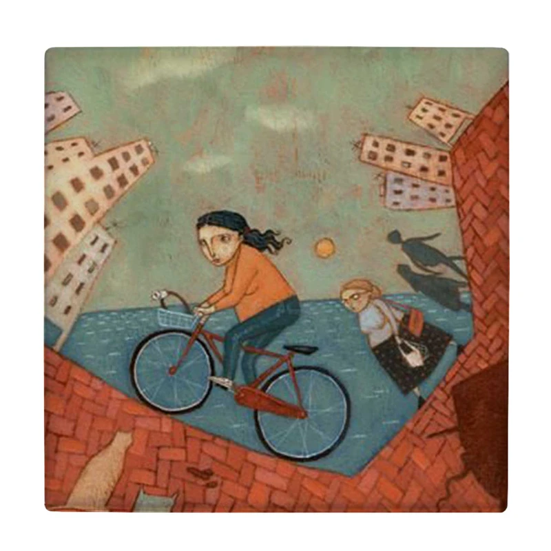  زیر لیوانی  طرح نقاشی دختر دوچرخه سوار کد    6289018_5869