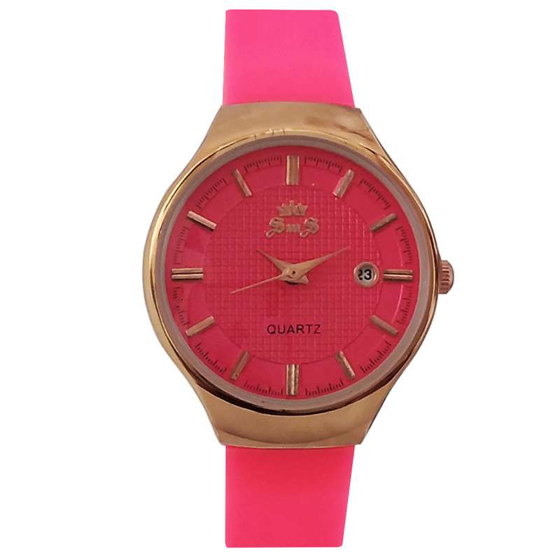 ساعت مچی عقربه ای دخترانه مدل بندسیلیکونی تاریخ شمار کد 2