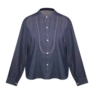 شومیز آستین بلند یقه ایستاده زنانه مدل جین کد AK1459