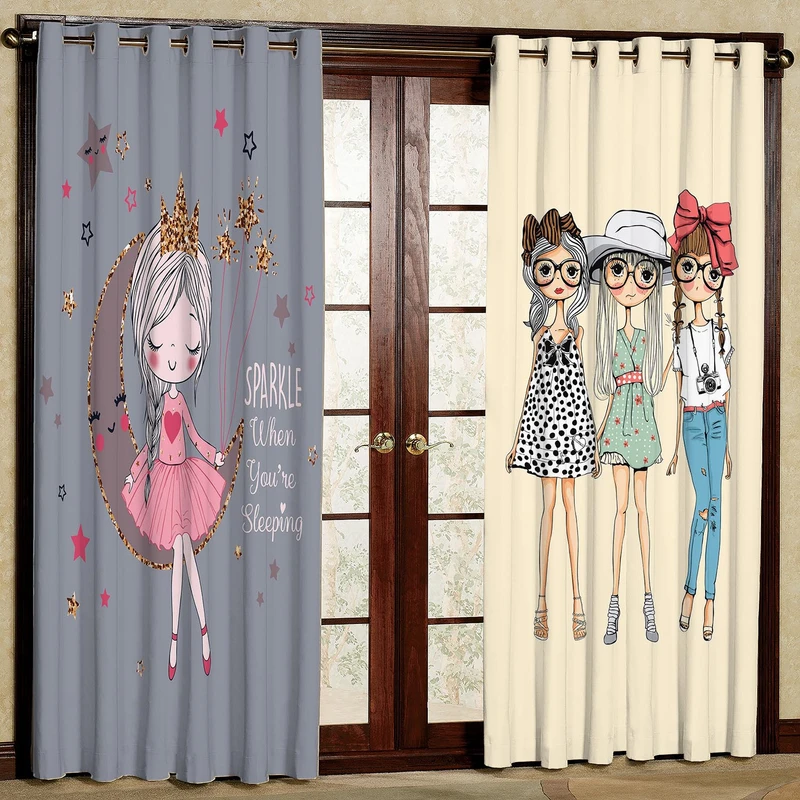  پرده بارمان دکور طرح دختر مدل هازان پانچی کد 28-1227 W سایز 140x280 سانتی متر