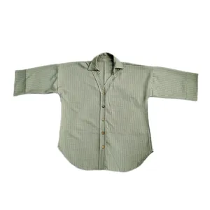 شومیز آستین سه ربع یقه برگردان زنانه مدل راه راه نخی