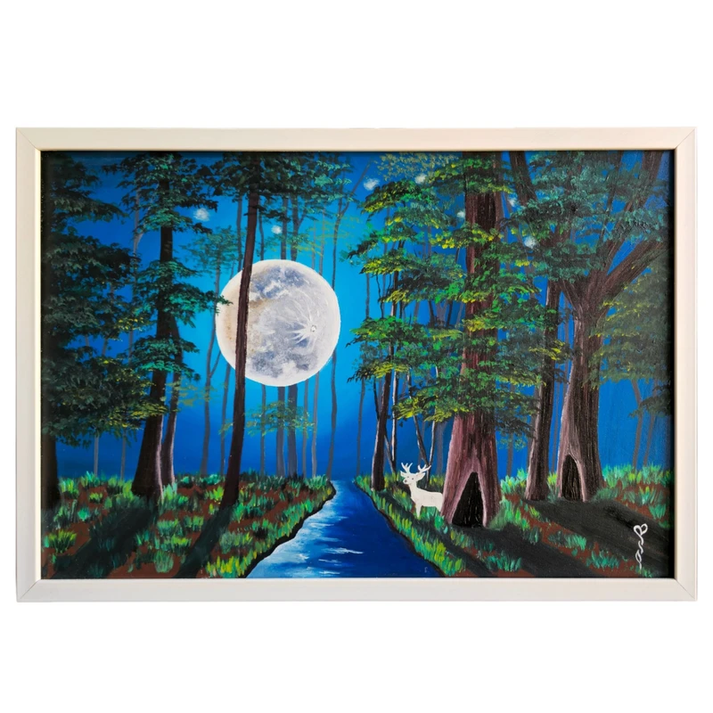 تابلو نقاشی رنگ روغن به سبک سورئالیسم طرح ماه در شب