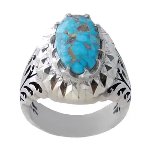 انگشتر نقره مردانه بازرگانی میلادی مدل  فیروزه نیشابور رکاب دستساز کد AM_992