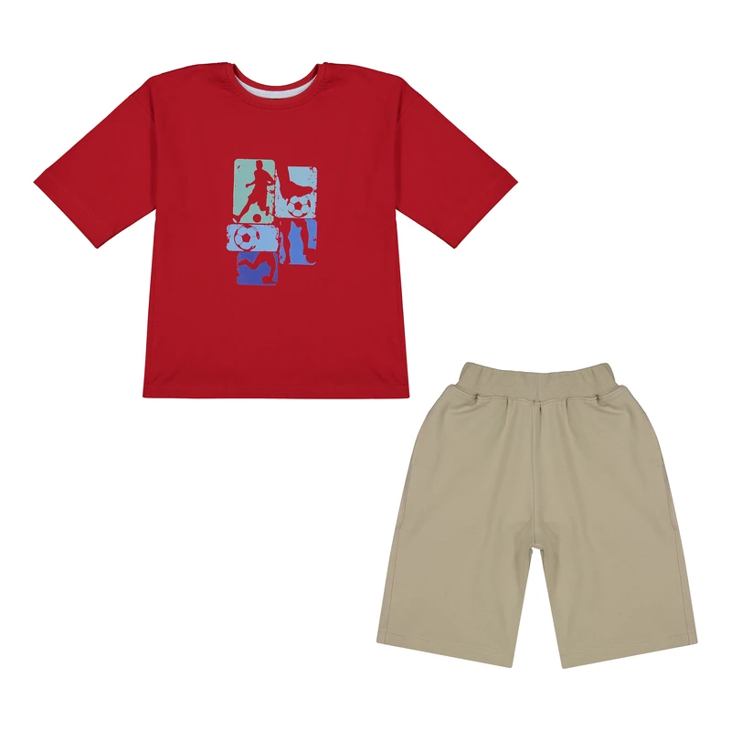 ست تی شرت آستین کوتاه و شلوارک راحتی پسرانه تیتیش مدل 2471657