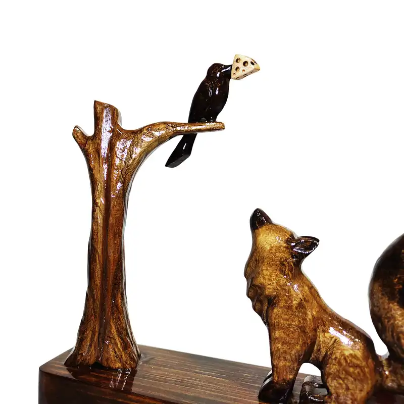 مجسمه چوبی طرح روباه و زاغ کد 4003