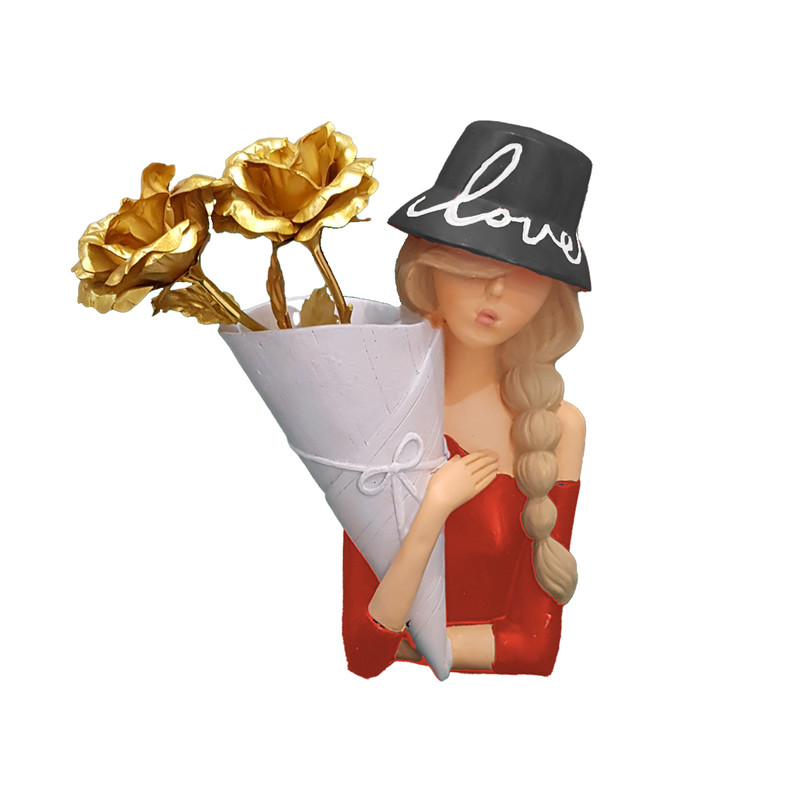 مجسمه مدل دختر کلاهی گلدان به دست کد MOD202