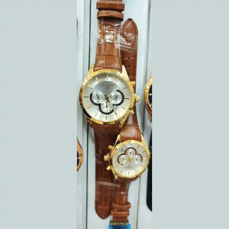 ست ساعت مچی عقربه ای زنانه و مردانه مدل تک موتوره بند چرمی