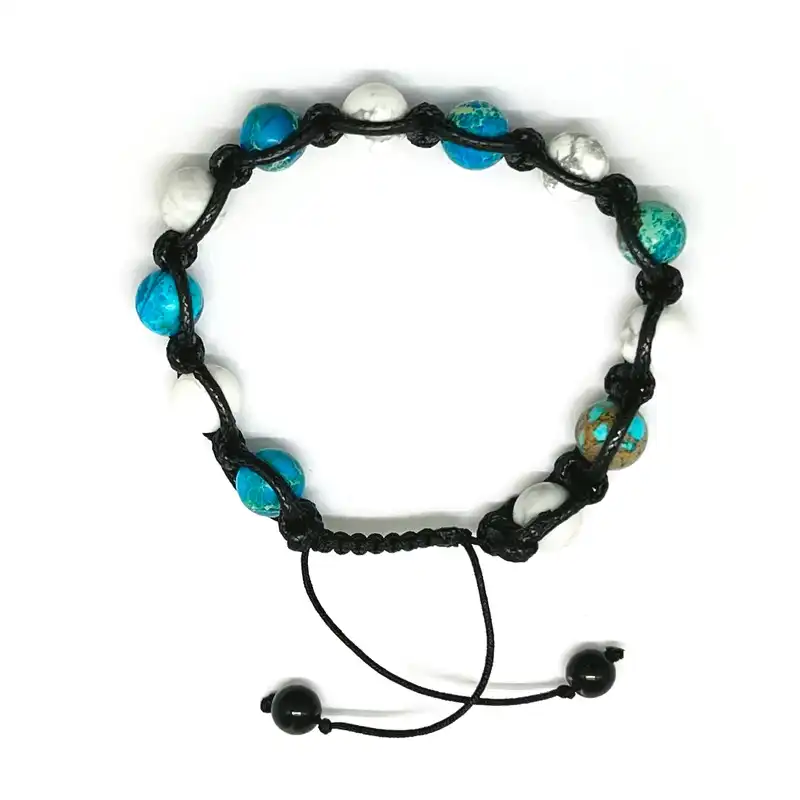 دستبند زنانه مدل سنگ فیروزه و بافت چرمی