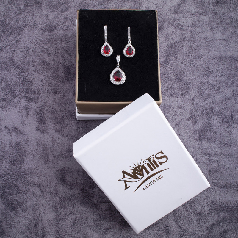 نیم ست نقره زنانه مدل یاقوت AMT-N205