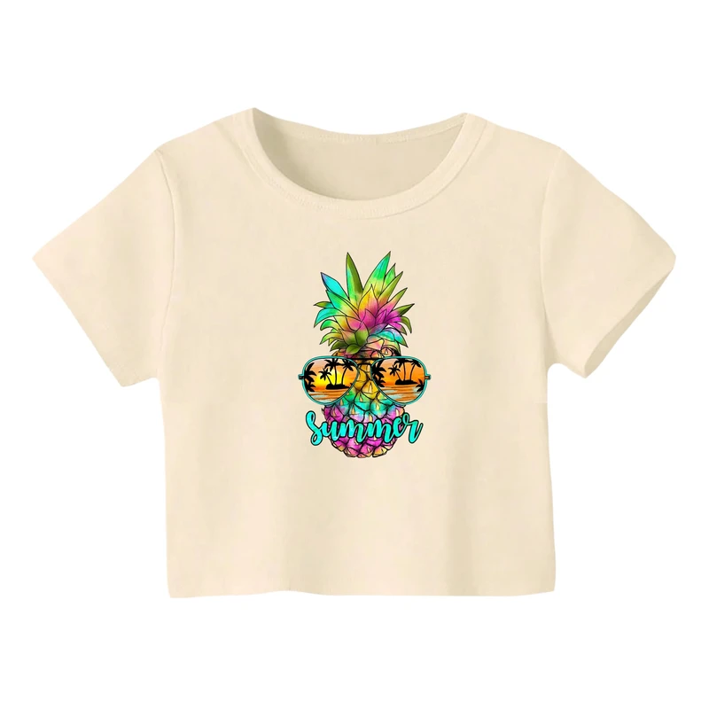 کراپ‌ تی‌شرت آستین کوتاه زنانه مدل آناناس