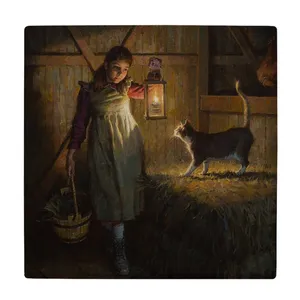 کاشی کارنیلا طرح دختر و گربه در اسطبل مدل لوحی کد klh1862