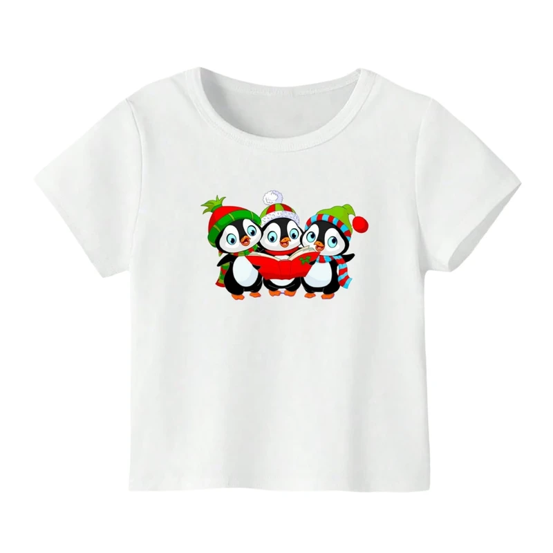 تی شرت آستین کوتاه بچگانه مدل پنگوئن کریسمس کد 1 رنگ سفید