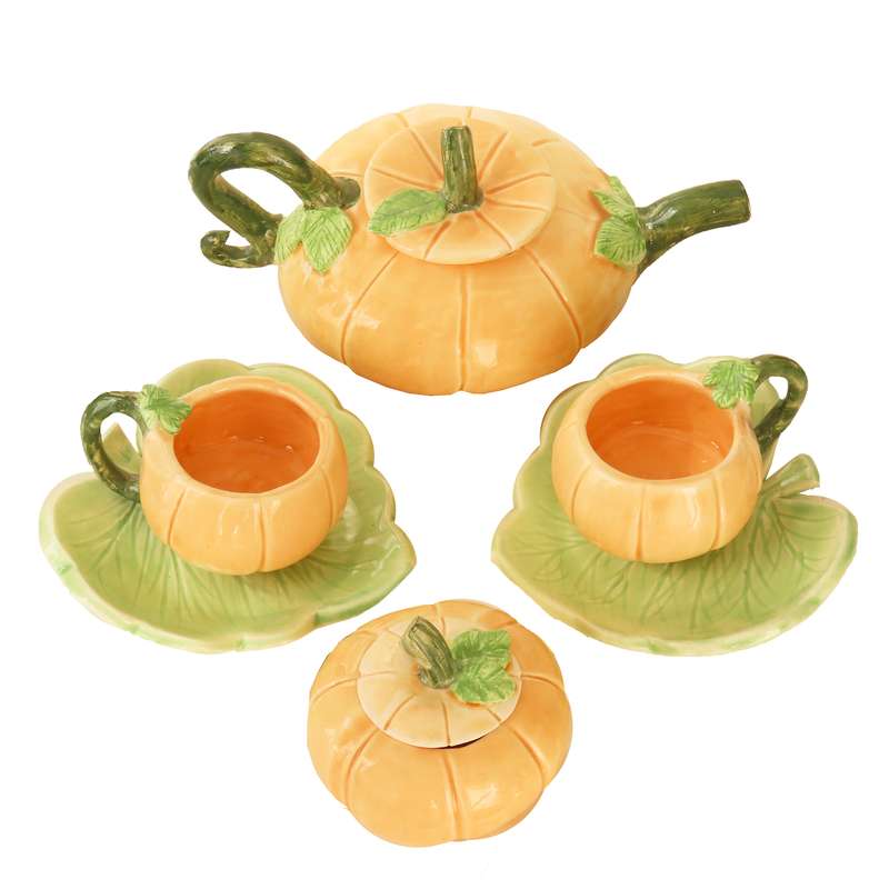 سرویس چایخوری 6 پارچه سرامیکی طرح کدو مدل دستساز کد 1097