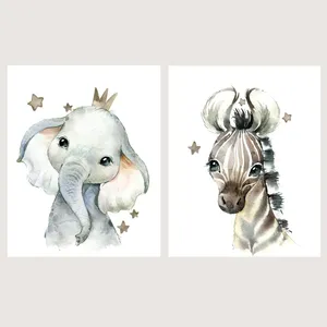  پوستر الفاپ مدل تابلو کودک طرح Water Color Animals کد 126_02 بسته 2 عددی