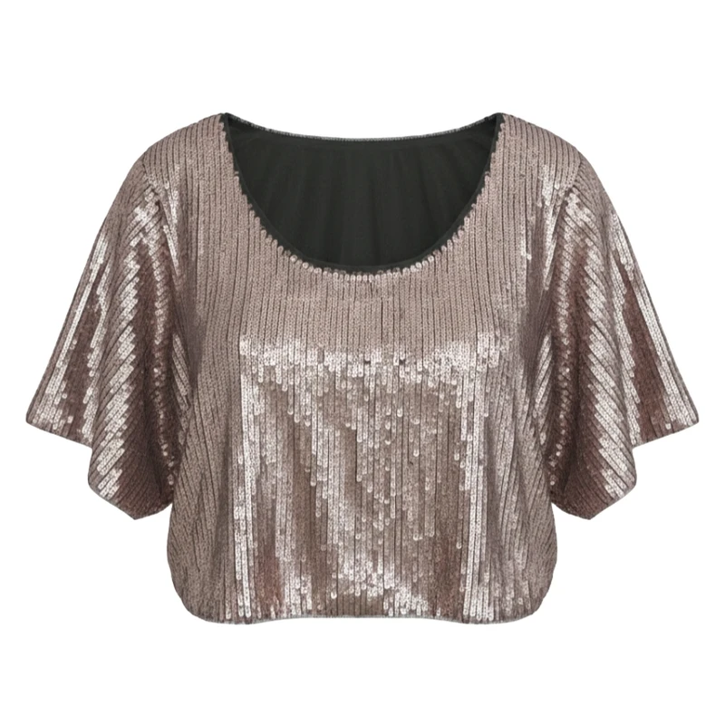 کراپ بلوز آستین کوتاه یقه گرد زنانه مدل پولکی