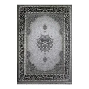 فرش ماشینی 700 شانه فرش زمرد مشهد زمینه نقره‌ای حاشیه سیلور مدل 30010