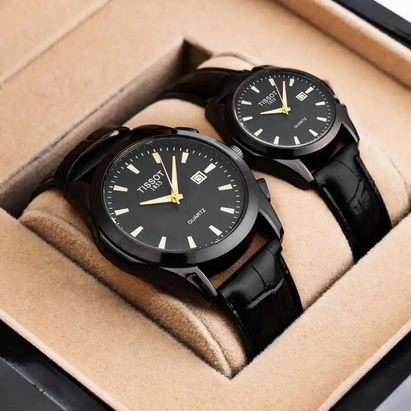 ست ساعت مچی عقربه ای زنانه و مردانه مدل تقویم دار 05