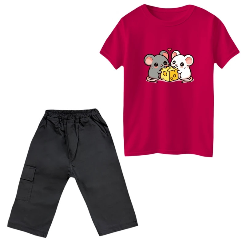 ست تی‌شرت و شلوارک دخترانه مدل موش های شکمو