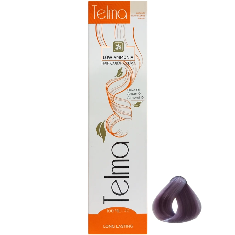 رنگ مو تلما مدل Low Ammonia شماره 10.08 حجم 100 میلی لیتر رنگ دودی بنفش