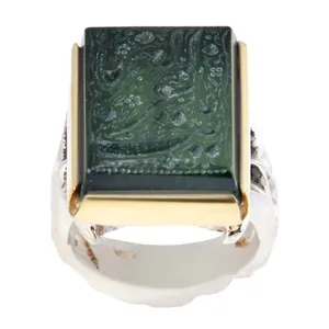 انگشتر نقره مردانه بازرگانی میلادی مدل سنگ یشم رکاب دست ساز کد AM_2582