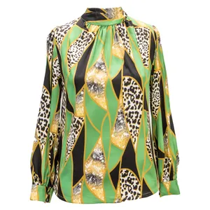 بلوز آستین بلند زنانه مدل ساتن رنگ سبز