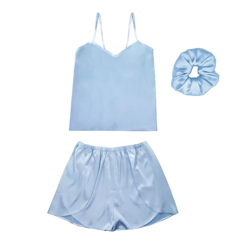 لباس خواب زنانه مدل ساتن ابریشم کد 66805 به همراه اسکرانچی مو