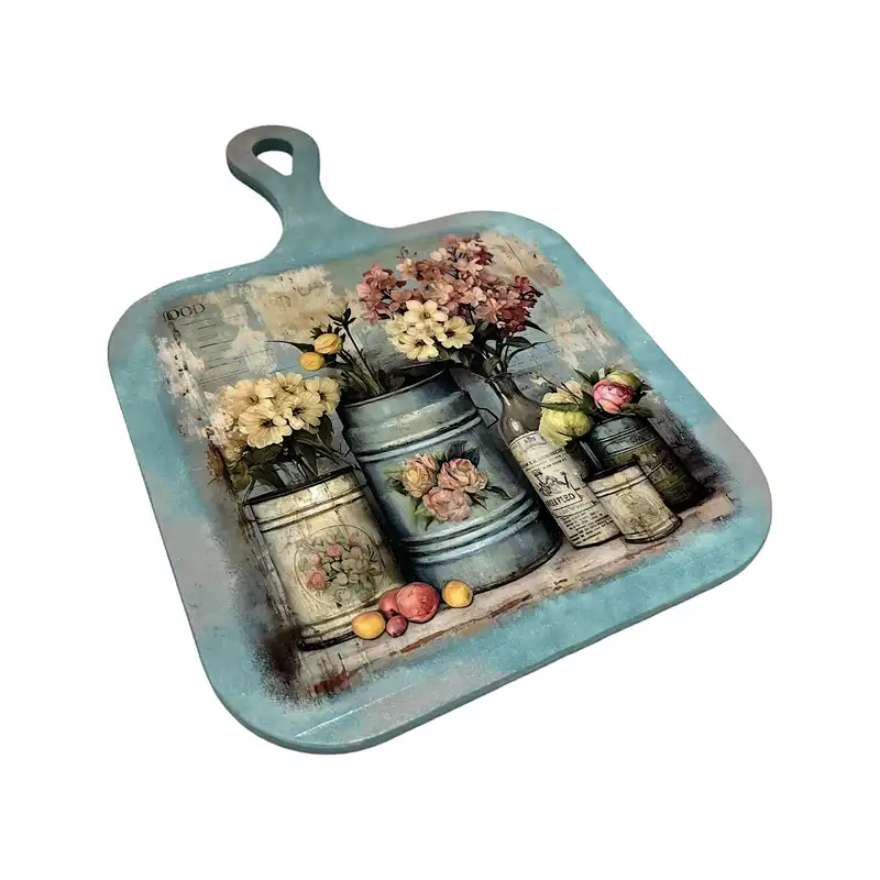 تخته سرو چوبی طرح گل و گلدان کد VA-13