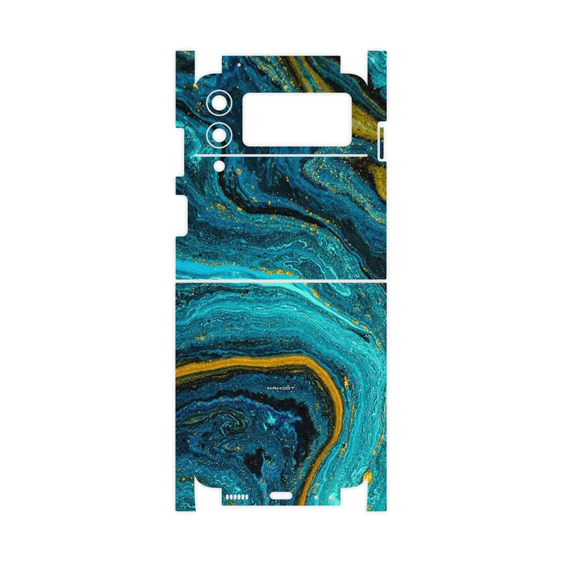 برچسب پوششی ماهوت مدل Turquoise marblewith golden streaks-FullSkin مناسب برای گوشی موبایل سامسونگ Galaxy Z Flip3 5G
