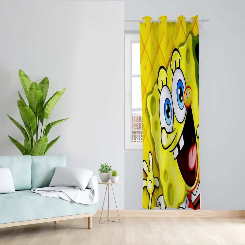 پرده طرح باب اسفنجی مدل مخمل پانچی کد L 910 Z سایز 140x200 سانتی متر